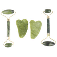 Juego De Masajeador De Rodillo De Jade Natural Y Tablero De Guasha Para SPA Herramienta De Masaje Facial Set De Cuidado De La Piel Del Rostro - details 2