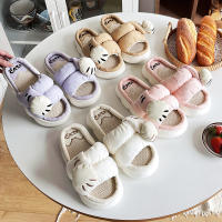 Zapatillas De Plataforma Casual Para Mujer Con Diseño De Gato De Dibujos Animados Zapatos De Lino Elegantes Para El Hogar Con Tobillero Abierto Y Tacón Bajo - details 9