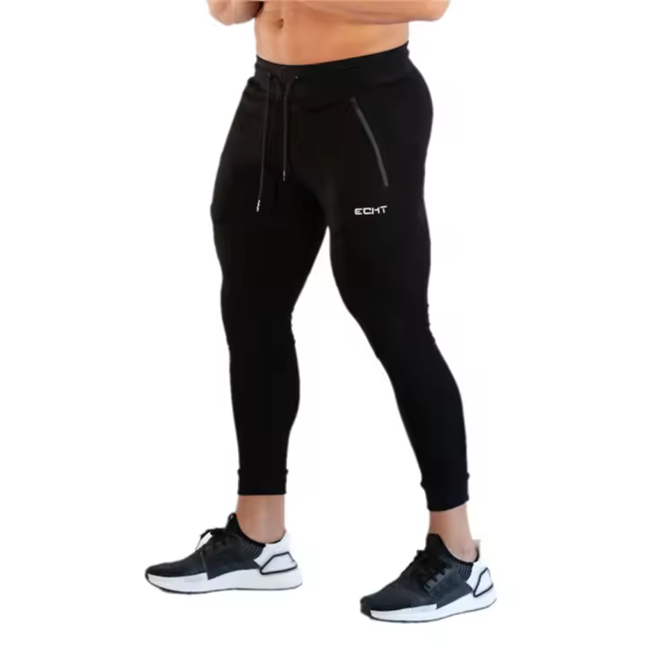 Pantalones De Correr Para Hombre Con Bolsillo Cremallera Pantalones De Fitness Y Gimnasio De Algodón Y Poliéster Talla Verdadera - 1