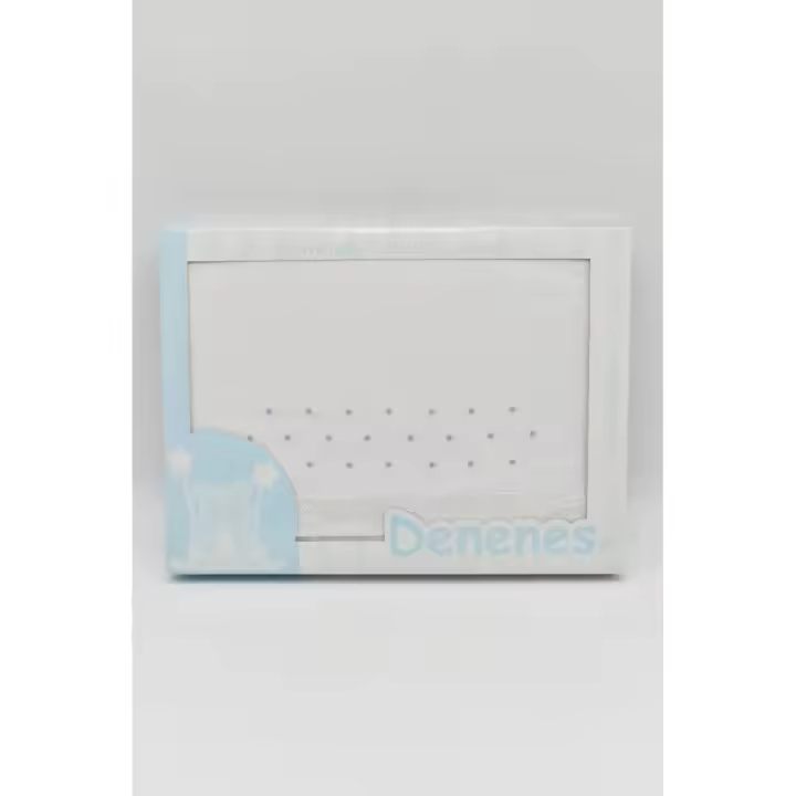 Juego de Sábanas de Tela para Minicuna/Coche, Modelo Topitos Estampados, 100% Algodón, Color Blanco/Azul, Denenes - 1