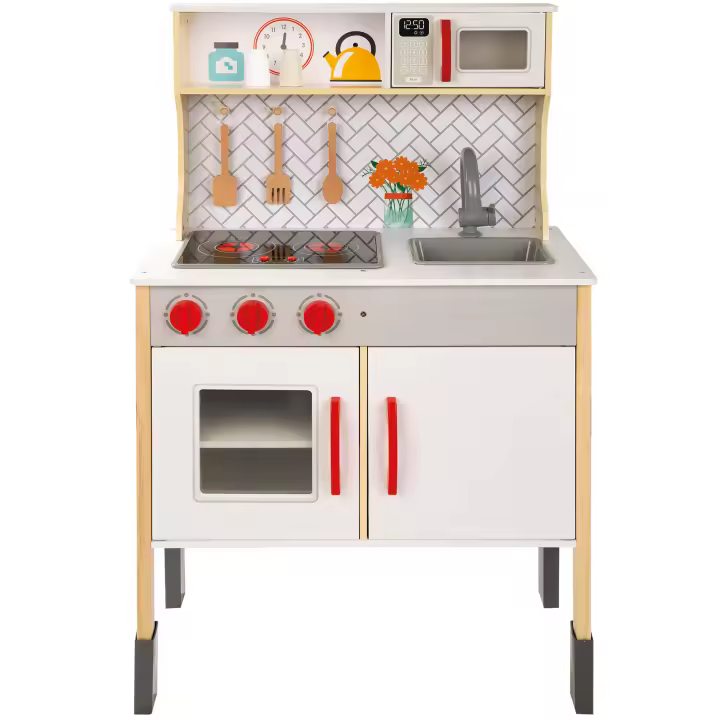 WOOMAX Cocina de madera eléctrica, Cocina de juguete con luz y sonido, Cocinita de madera infantil con vitrocerámica, Cocina infantil 94,5x59,5x30cm, Juguete para niños y niñas, Cocinita de madera de juguete, Cocina de juguete, Juguetes de cocina - 1