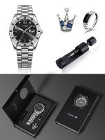 TOMI 4PCS Reloj De Negocios Para Hombre Lujo Con Caja De Regalo Caja De Diamante Calendar Correa De Acero Inoxidable Reloj De Cuarzo - details 0