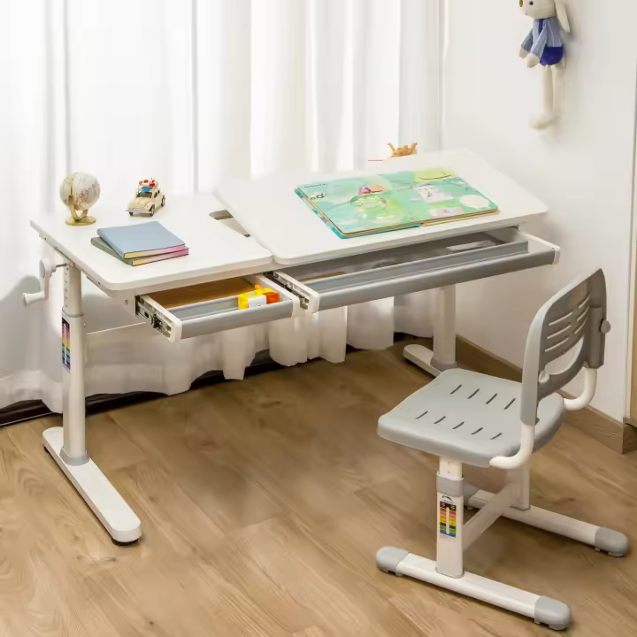 Escritorio infantil Sauda regulable en altura metal 120x60cm - Gris/Blanco [en.casa] - 1