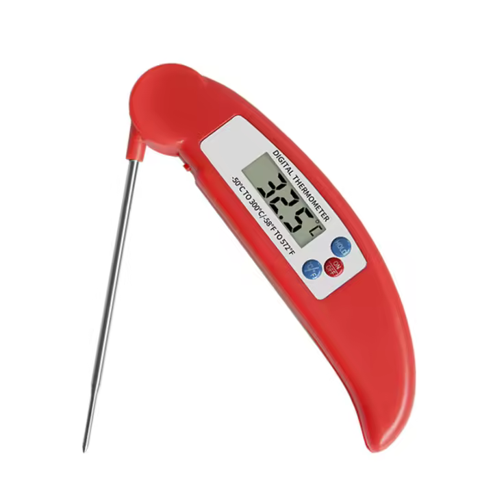 Termómetro digital de cocina, termómetro para alimentos de alta precisión, sonda plegable de lectura instantánea (rojo), batería incluida - 1