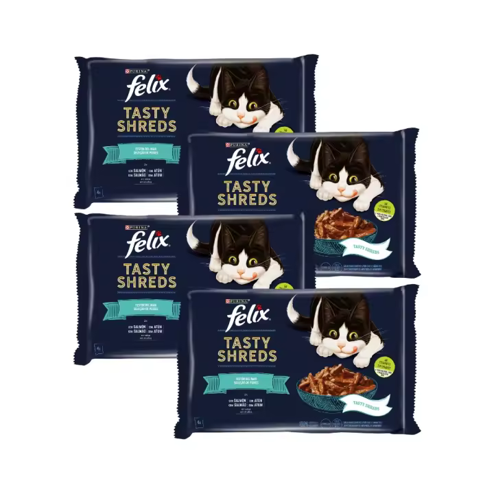FELIX - Tasty Shreds (16x80 gr) - Comida Húmeda Festín del Mar (Salmón y Atún) (4x4x80 gr) - 1