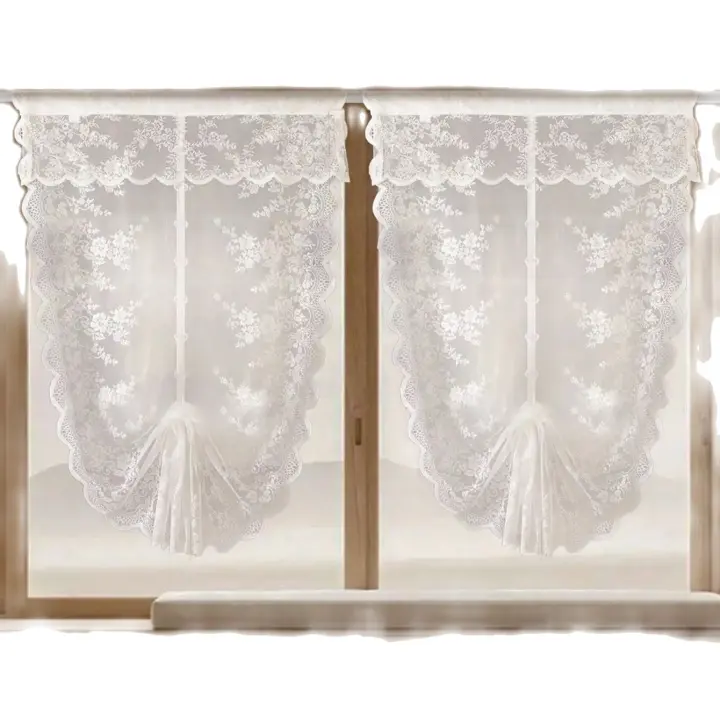 Cortina De Lace Pequeña Flor De Corea Para Cocina Y Dormitorio Estilo Romántico Francés Sin Palo Partición De Tela Para Puerta Translúcida De Polyester - 1