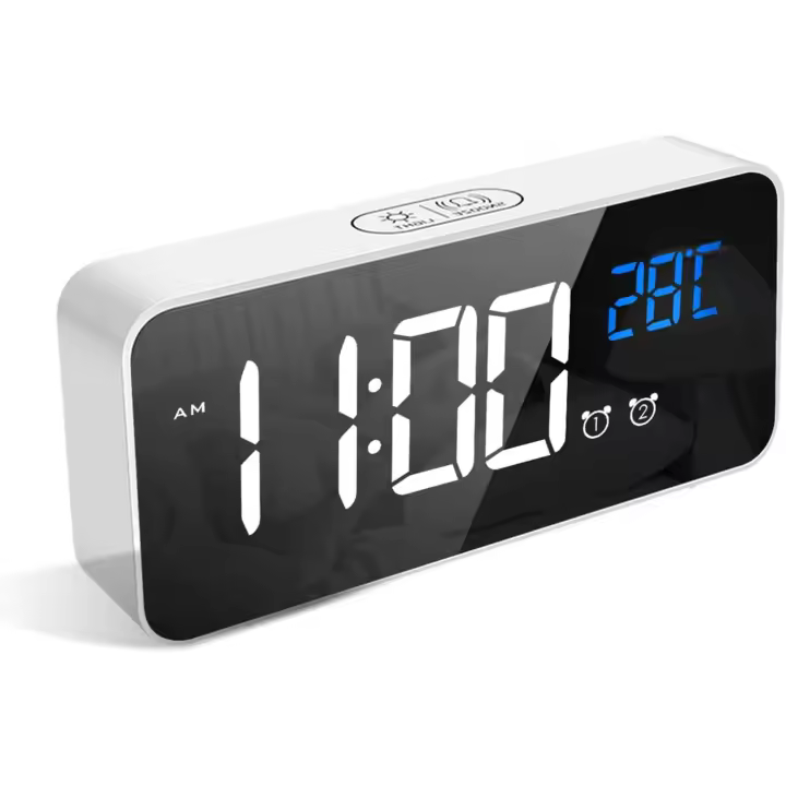 PORCHEDDU Reloj Despertador Digital, LED Pantalla Reloj Alarma Inteligente con Temperatura, Puerto de Carga USB, 12/24 Horas, 4 Brillo Ajustable - 1