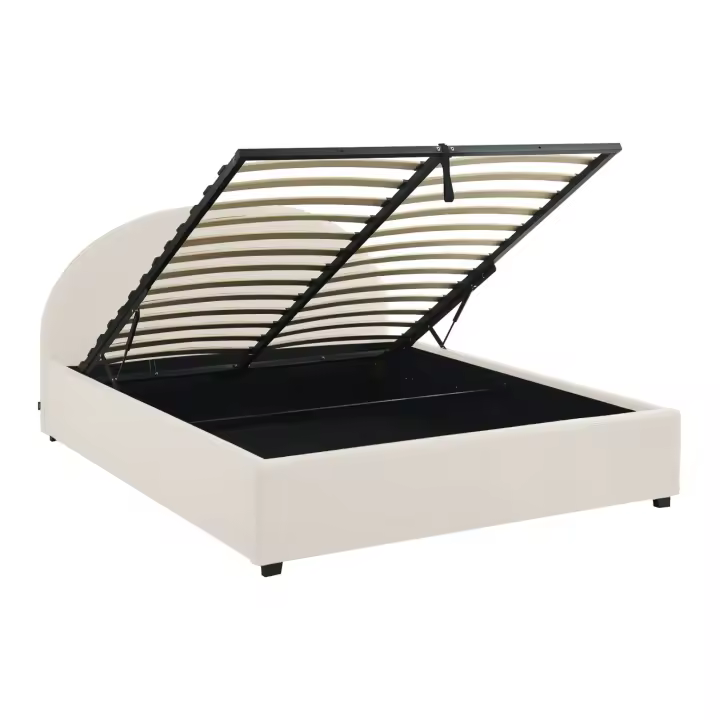 Cama con somier abatible y cabecero 160cm, acabado en borreguito - 1
