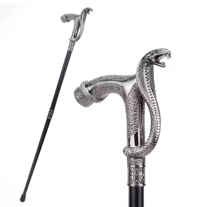 Bastón De Moda Cabeza De Cobra Decorativa Para Fiesta Cospaly Vintage Bastón De Caminar Cruzado De Acero 93 Cm Con Punta De Goma - 1