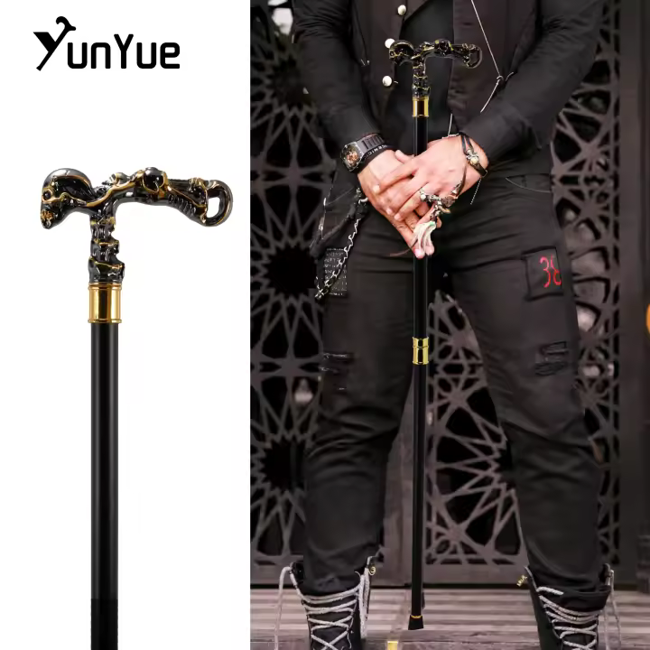 Bastón De Caminar Estilo Steampunk Con Calavera Dorada Y Negro Decorativo Para Cosplay Y Fiesta Gótica Vintage Adecuado Para Hike - 1