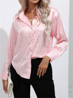 Camisa De Satén Para Mujer Con Cuello Band-collar Y Botones Manga Larga Leopardo Elegante Blusa Casual De Edad Media - details 4