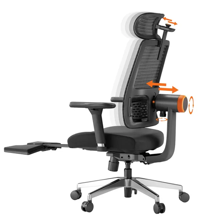 Silla ergonómica NEWTRAL MagicH-BPro con reposapiés, respaldo autoajustable con reposacabezas, soporte lumbar adaptable, reposabrazos ajustables, 4 posiciones de bloqueo - Gris - 1