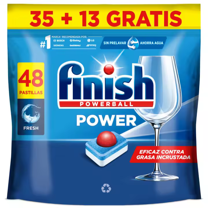 Finish Powerball POWER All in 1 REGULAR Pastillas para Lavavajillas, Limpieza y Brillo Diario, Eficaz contra Grasa, Profesional - 1