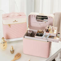 Caja De Maquillaje Para Viajes De Gran Capacidad En PU Cuero Portátil Organizador Multicapa De Cosméticos Para Mujeres Caja De Almacenamiento De Toallitas Europeas - details 4