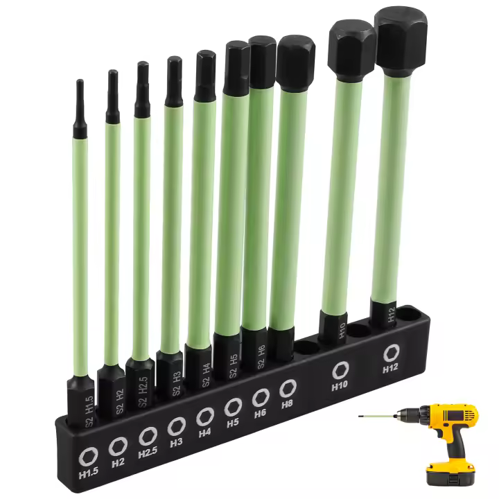 Juego De 10 Piezas De Brocas Allen Hexagonales 1/4 Pulgada Con Punta Magnética Adaptador De Destornillador Eléctrico Herramienta Multifuncional De Acero Aluminio - 1