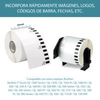 10 Rollos de Etiquetas Térmicas Adhesivas - Compatible con Brother DK-22205 QL e Impresoras de Etiquetas Autoadhesivas - Cinta Continua de Papel Adhesivo y Térmico - 62 mm x 30,48 metros - details 1