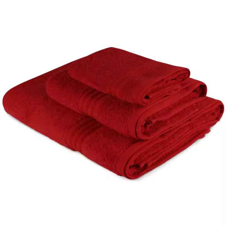 Wellhome Juego de Toallas 3 Piezas Rojo 100% Algodón - Suave y Absorbente - 1