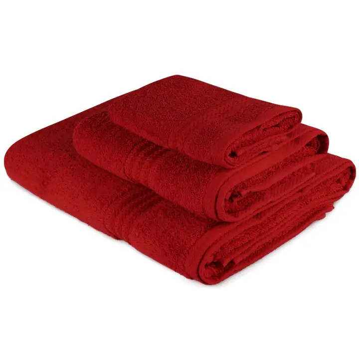 Wellhome Juego de Toallas 3 Piezas Rojo 100% Algodón - Suave y Absorbente - 1