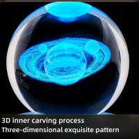 Lámpara De Noche De Cristal Saturno 1pc Con Base De Madera Y Puerto USB Decoración De Ambiente Para Dormitorio Regalo De Fiestas Luz De Mesa - details 1
