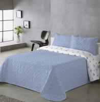Colcha Doble Cara Primavera Verano Azul Celeste - Estampado Botánico con Flores en Relieve | Tallas Exactas Cama 90, 105, 135 y 150  |  Termosellado Industrial | Incluye Fundas de Almohada - details 3