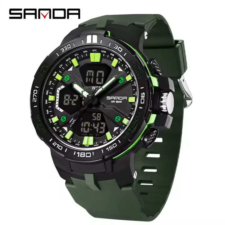 Reloj Deportivo Para Hombre SANDA Marca Popular Dual Pantalla Electrónica Multifuncional Impermeable LED Con Alarmas Y Cronógrafo - 1