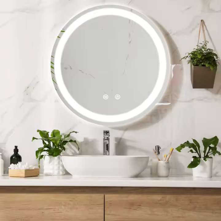 Espejo de pared con LED Maratea para baño antivaho redondo aluminio + cristal 60 x 60 x 3 cm - Plateado [pro.tec] - 1