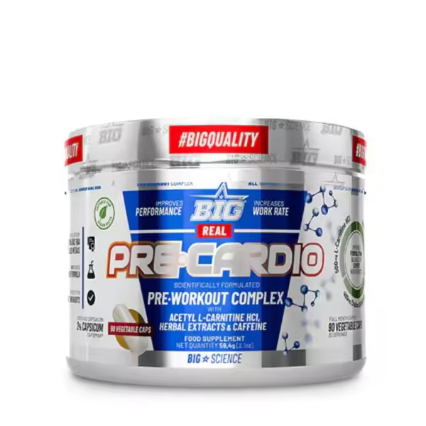 Big - Pre-Cardio - 90 vcaps. - Apoyo pre-entrenamiento - 90 cápsulas vegetarianas de Pre-Cardio - Mejora el rendimiento cardiovascular y la resistencia. - 1
