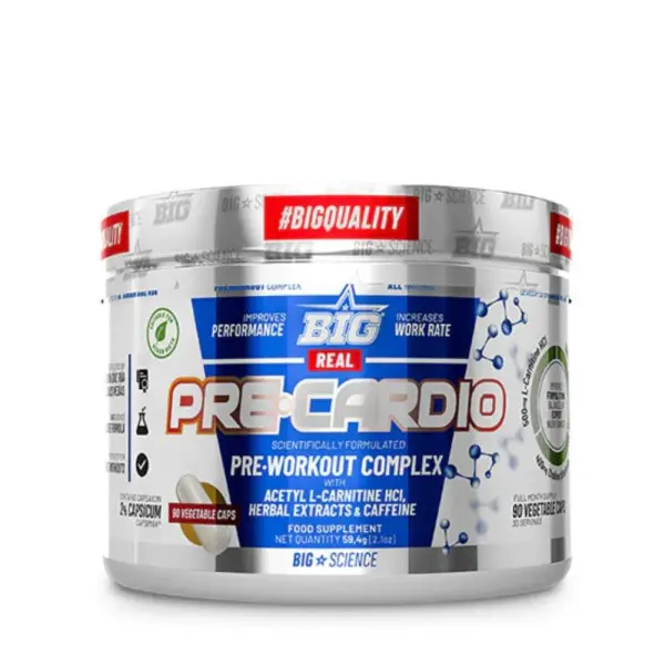 Big - Pre-Cardio - 90 vcaps. - Apoyo pre-entrenamiento - 90 cápsulas vegetarianas de Pre-Cardio - Mejora el rendimiento cardiovascular y la resistencia. - 1
