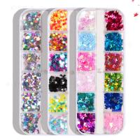 1 Caja De 12 Cuadrículas De Brillo Holográfico Uñas Secuencias Esparkly 3D Delgadas Con Mariposas Redondas Y Geométricas Decoraciones De Tela De Brillo Para Uñas - details 0