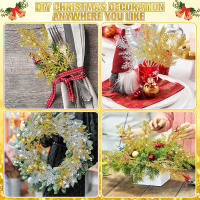 5Pcs Ramas De Pino Artificiales Para Navidad Decoración De Casa Con Guirnalda De Oro Brillante Adorno De Árbol De Navidad - details 8