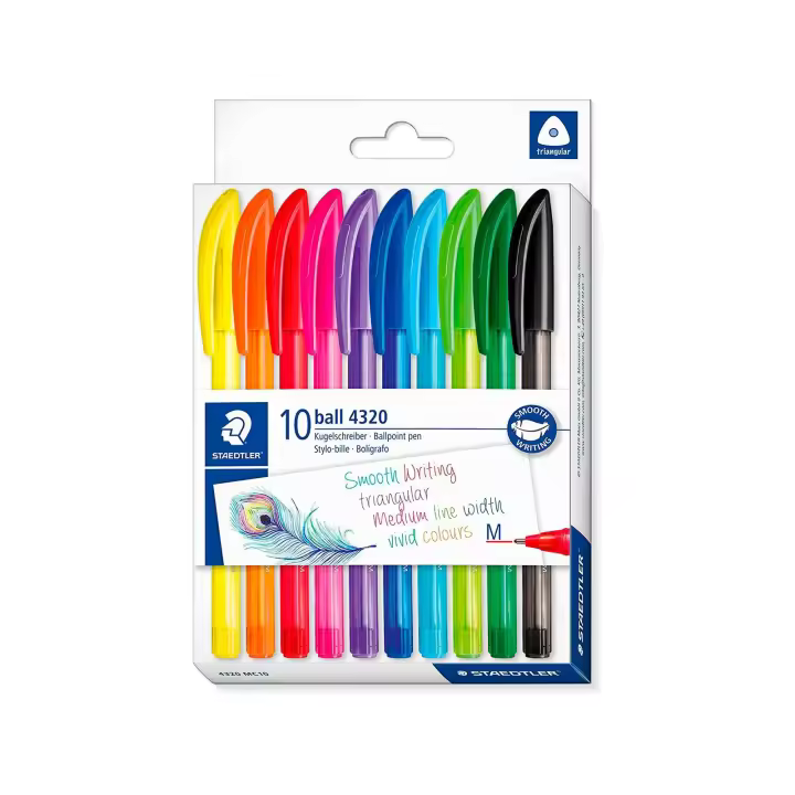 STAEDTLER - Estuche de 10 Bolígrafos Triangulares 4320 Ergonómicos. Colores Surtidos - 1