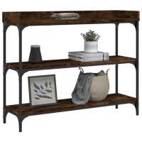 vidaXL Mesa consola con estantes roble ahumado 100x30x80 cm Mesa de sofá Mesa de Entrada para Salón Consola de Entrada Mueble Recibidor Mesita Mesa auxiliar Salon - details 2