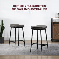 HOMCOM Conjunto de 2 Taburetes Altos de Cocina Sillas Altas de Cocina sin Respaldo con Estructura de Acero Estilo Industrial Carga 120 kg para Bar Salón Comedor - details 0