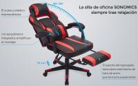 SONGMICS Sillón Gamer, Asiento de Oficina Ajustable, con reposapiés telescópico, ergonómico, Mecanismo basculante, reposacabezas, Soporte Lumbar, Carga 150 kg, Negro y Rojo/Negro Tinta/Negro de Tinta y Gris tórtola - details 1
