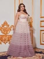 Vestido De Fiesta Tubo De Malla Con Encaje Y Ombre plus Size Para Mujer Sin Cintura Estilo Exquisito Para Eventos De Noche - details 2