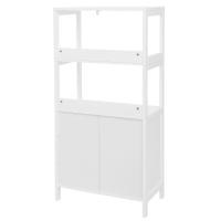 Mueble de baño con cajón y estantería alta, mueble auxiliar versátil con 2 estantes abiertos y armario de doble puerta en color blanco para entrada, cocina y sala de estar - details 2