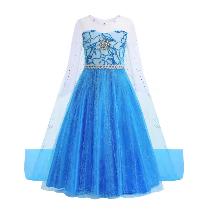 Vestido De Princesa Para Niñas Disfraz De Elsa Con Capa Ropa De Cosplay Para Fiestas De Carnaval Vestido Largo De Hielo Con Diamantes Estilo Europeo Y Americano Talla Verdadera Para Edad 4-6A-LINE Sin Aros - 1