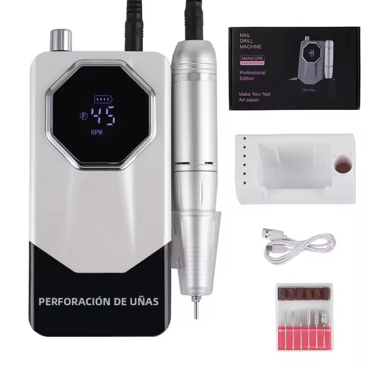 Máquina De Uñas Eléctrica Recargable 45000RPM Con Base Set De Pulidora De Uñas Y Eliminador De Polvo De Gel Bajo Ruido Para Manicura - 1