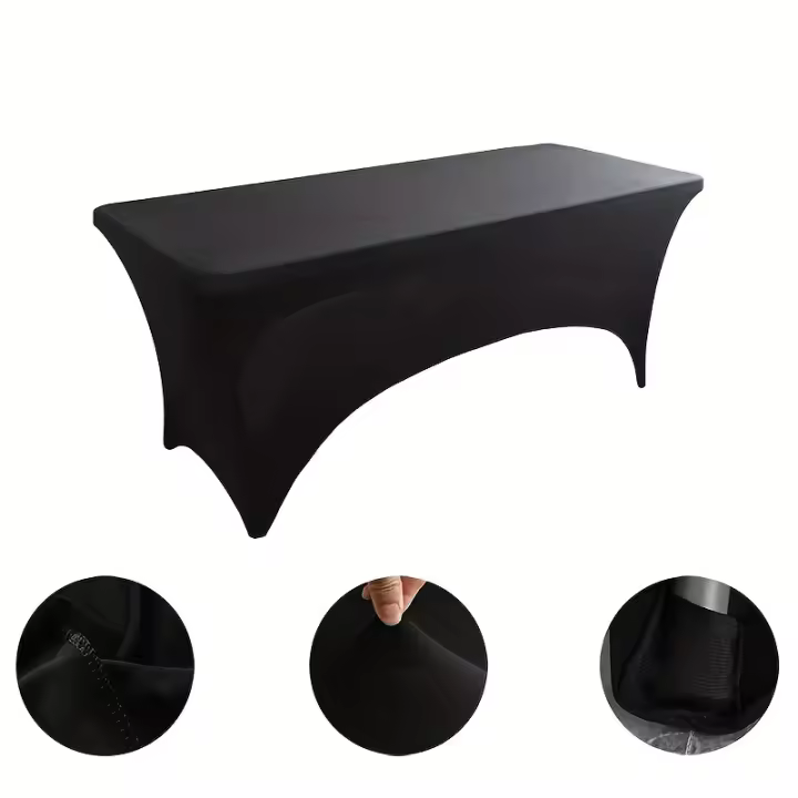 Mantel Rectangular De Poliéster Blanco/ Negro Alta Elasticidad Para Bodas Fiestas Masajes Hotel Cumpleaños Cubierta De Mesa - 1