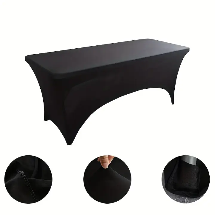 Mantel Rectangular Elástico De Alta Estirabilidad Blanco/ Negro Para Bodas Y Fiestas De Cumpleaños En Hoteles Material De Poliéster 100% Tamaño 183x76x76CM - 1