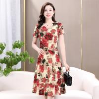 Vestido Midi Vintage De Verano Para Mujer Con Cuello En V Y Estampado Casual A-Line Manga Corta Cintura Ajustada - details 18