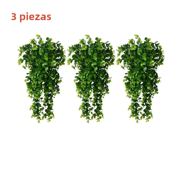 3pcs Plantas Artificiales Colgantes Eucalipto Falso Decoración De Jardín Y Habitaciones Interiores Y Exteriores Resistente Al UV Para Exposiciones Y Decoración De Oficinas - 1