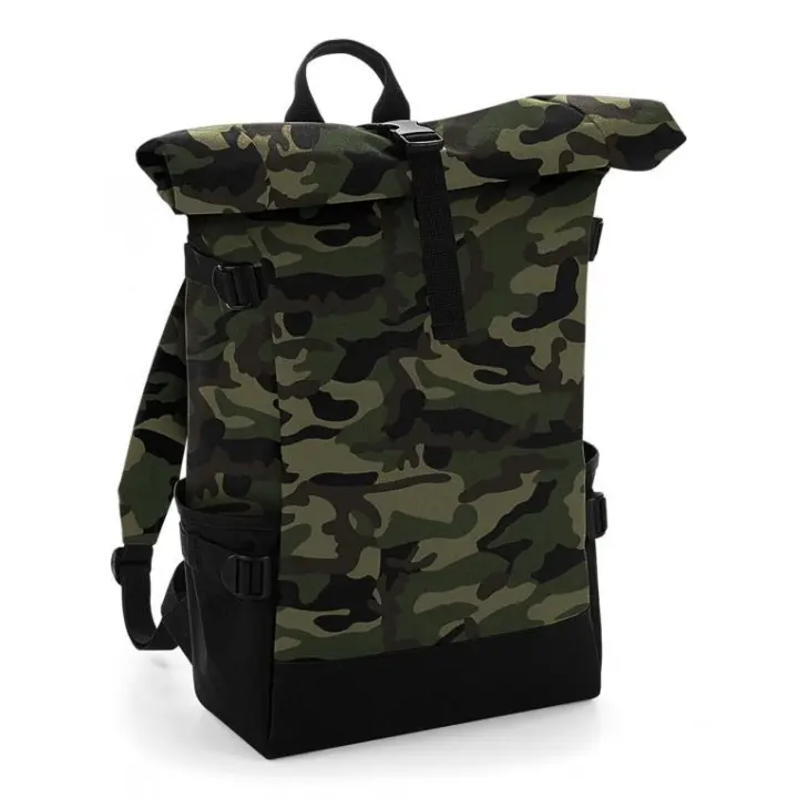 Mochila Roll Top BagBase para mujer y hombre. Compartimento acolchado para portátil. Capacidad 22L. 28 x 48 x 15 cm. Impermeable. Ideal para viajar, ciudad, universidad, trabajo. Panel trasero acolchado  Correas de compresión - 1