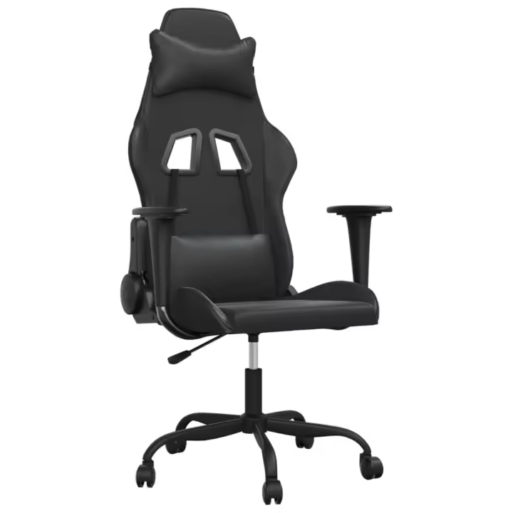 Gaming Silla Cuero Sintético Negro - Ajustable y Estable - 1