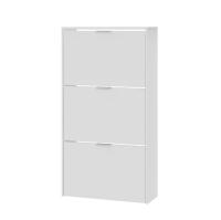 Meimon Zapatero 3 puertas abatibles, tablero melaminizado E1 (15/10 mm), cantos melamínicos, sistema abatible ABS 2 bandejas por puerta, tiradores aluminio, 113x60x22 cm, capacidad 18 pares, carga máx. 35 kg, EAN 8423490261973, color blanco brillo - details 1