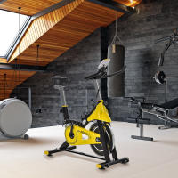 HOMCOM Bicicleta Estática con Resistencia Regulable Bici Estática Bicicleta de Fitness con Pantalla LCD Ruedas Manillar y Asiento Ajustable para Casa Gimnasio Amarillo y Negro - details 1