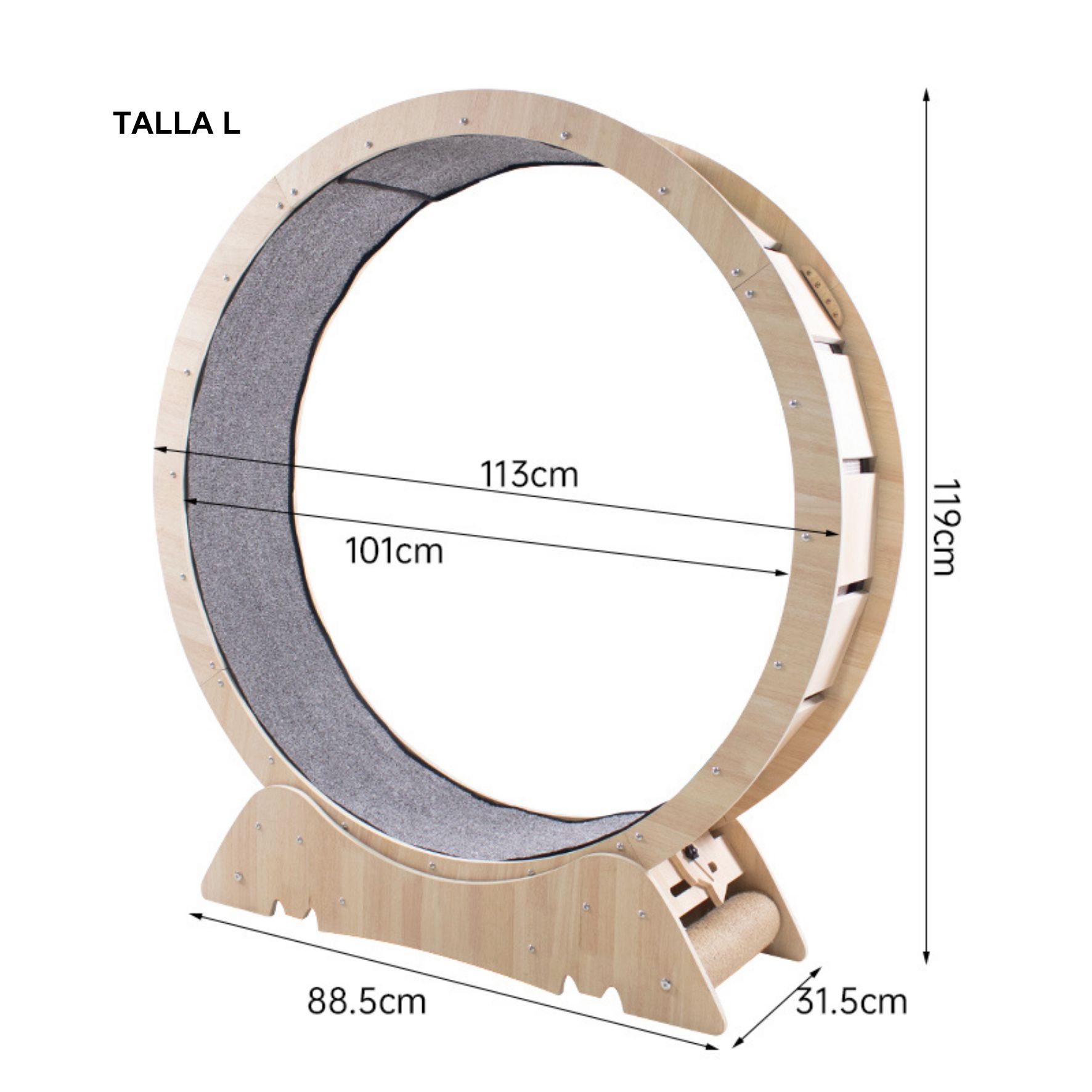 CATURE Rueda de Ejercicio para Gatos – Diseño Circular de Madera Natural con Interior Acolchado y Base Estable