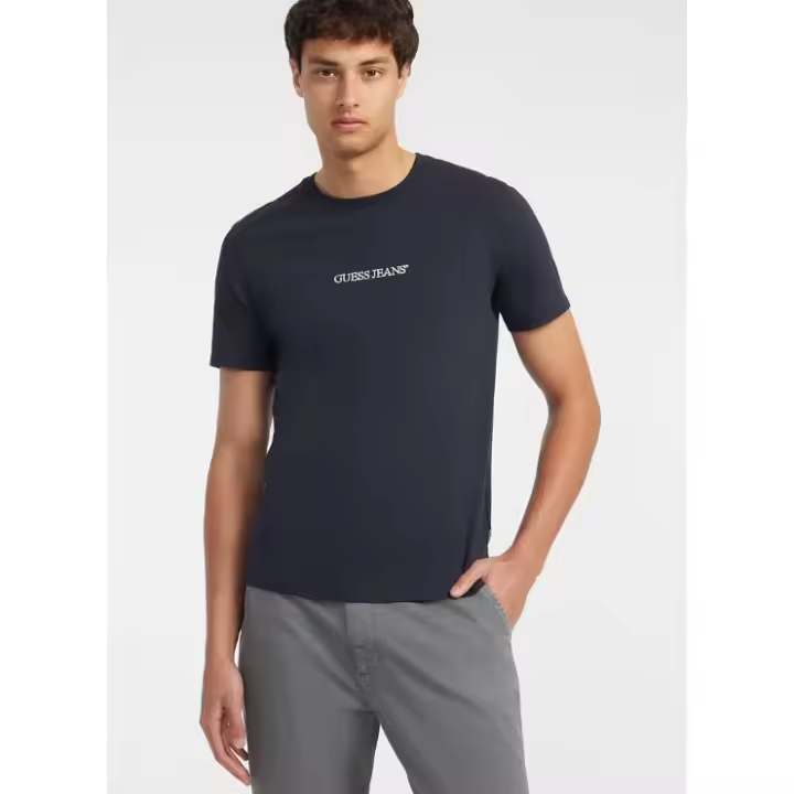 Camiseta Logo Bordado Slim Marino Guess - 1