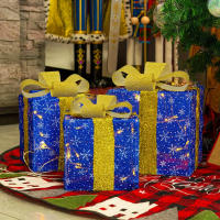3PCS Caja De Regalo Navideña Con Luz Y Lazo LED Decoración Festiva Para Interior Y Exterior Material Plástico - details 11