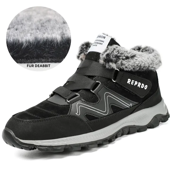 Botas De Invierno Para Hombre Con Peluche Alta Calidad Botas De Nieve De Caña Baja Botas De Trabajo De Goma Botas De Zapatillas Con Forro De Plush Talla Verdadera - 1